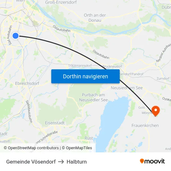 Gemeinde Vösendorf to Halbturn map