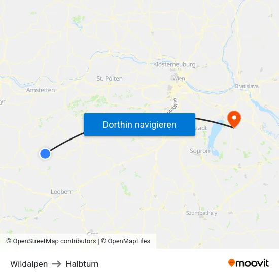 Wildalpen to Halbturn map