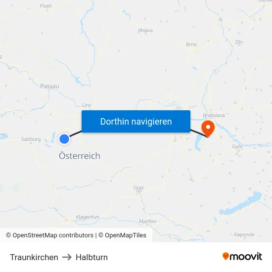 Traunkirchen to Halbturn map
