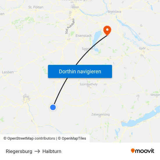 Riegersburg to Halbturn map