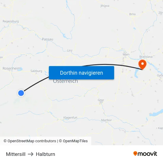 Mittersill to Halbturn map