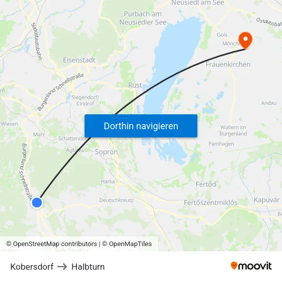 Kobersdorf to Halbturn map