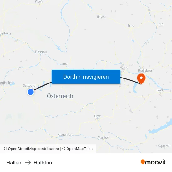 Hallein to Halbturn map