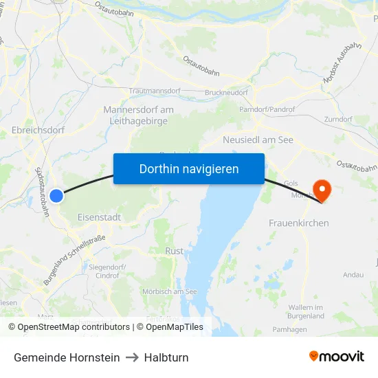 Gemeinde Hornstein to Halbturn map