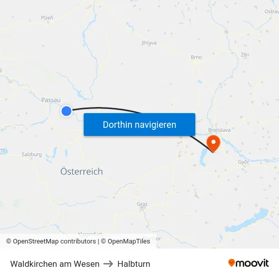 Waldkirchen am Wesen to Halbturn map