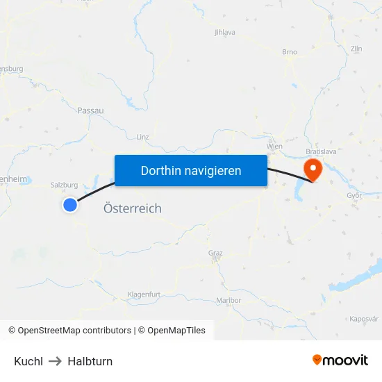 Kuchl to Halbturn map