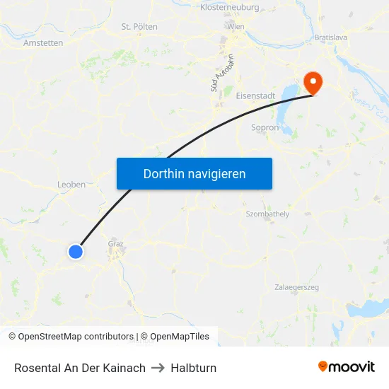 Rosental An Der Kainach to Halbturn map