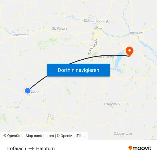 Trofaiach to Halbturn map