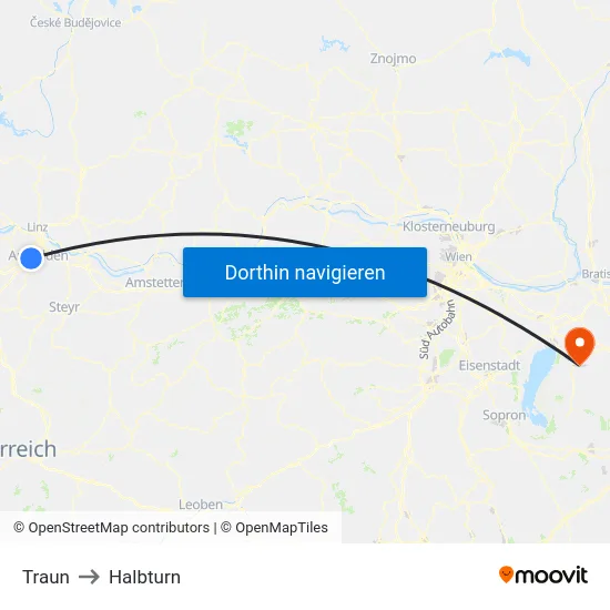 Traun to Halbturn map