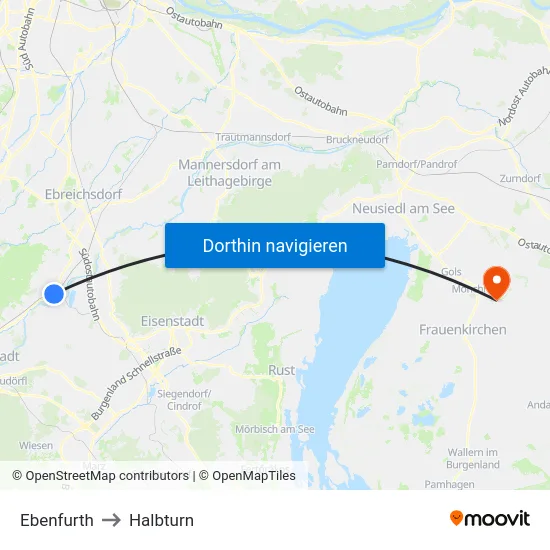 Ebenfurth to Halbturn map