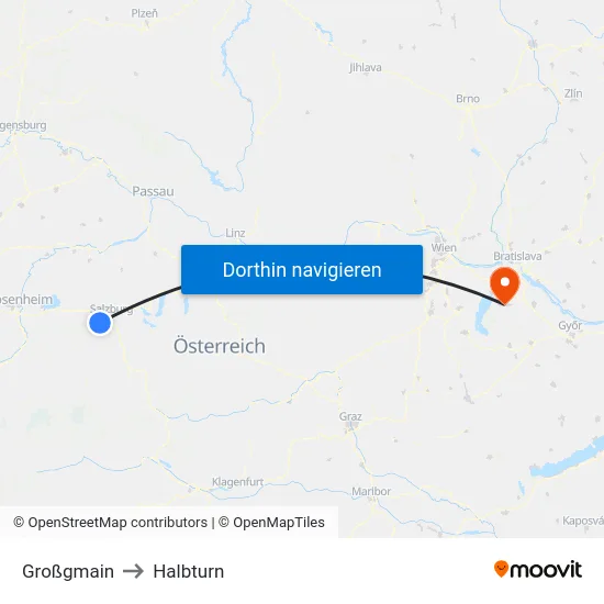 Großgmain to Halbturn map
