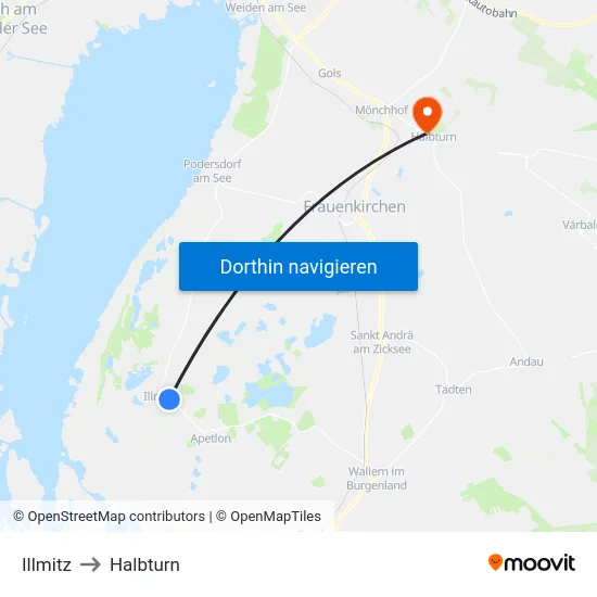 Illmitz to Halbturn map