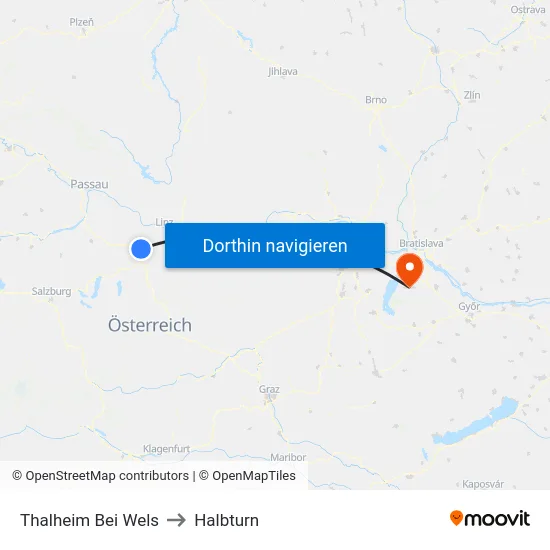Thalheim Bei Wels to Halbturn map