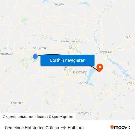 Gemeinde Hofstetten-Grünau to Halbturn map