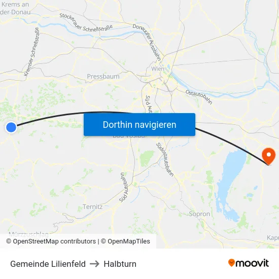 Gemeinde Lilienfeld to Halbturn map
