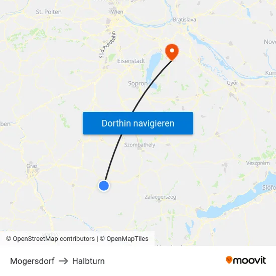 Mogersdorf to Halbturn map