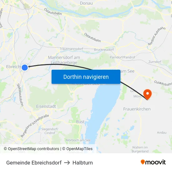 Gemeinde Ebreichsdorf to Halbturn map