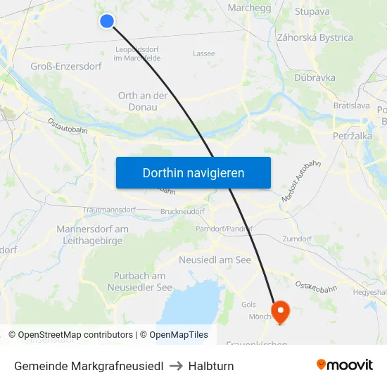 Gemeinde Markgrafneusiedl to Halbturn map