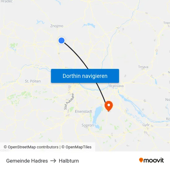 Gemeinde Hadres to Halbturn map