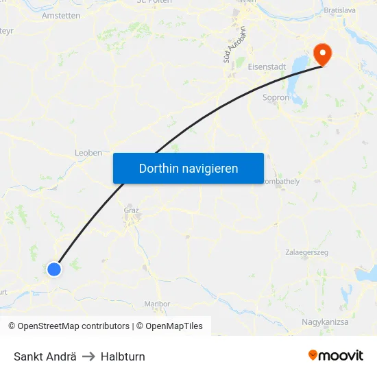 Sankt Andrä to Halbturn map