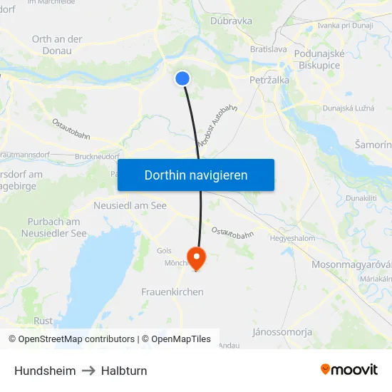 Hundsheim to Halbturn map
