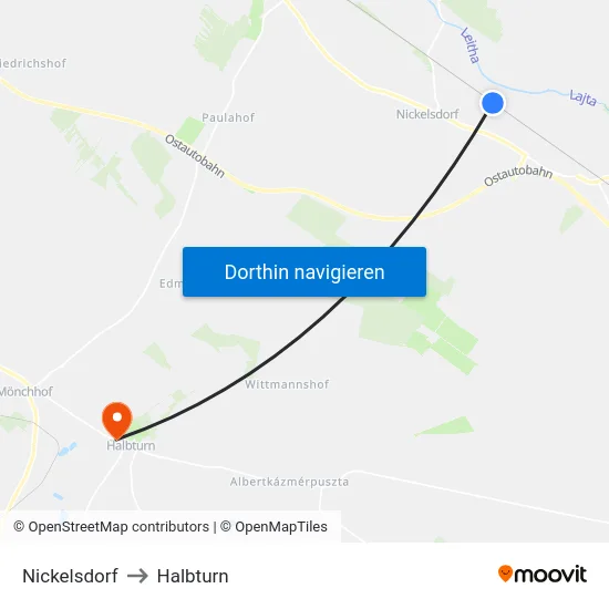Nickelsdorf to Halbturn map