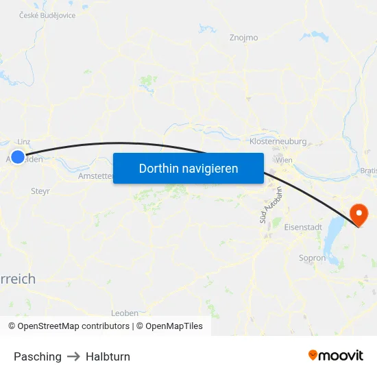 Pasching to Halbturn map