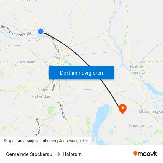 Gemeinde Stockerau to Halbturn map