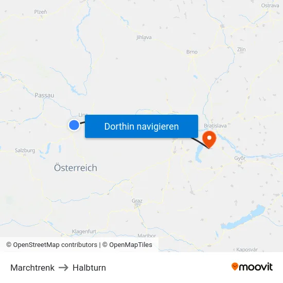 Marchtrenk to Halbturn map