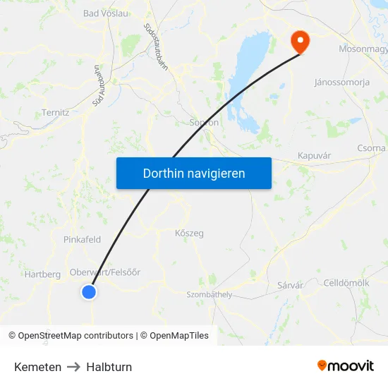 Kemeten to Halbturn map