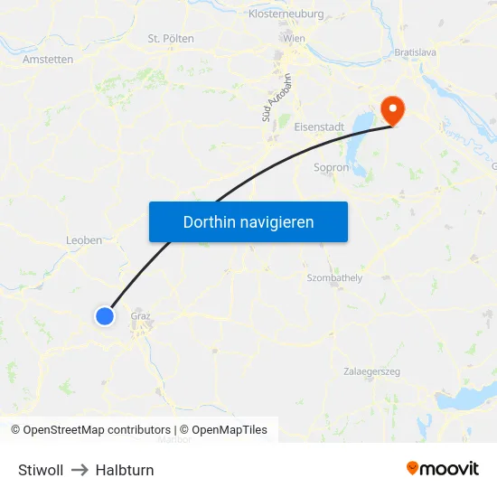 Stiwoll to Halbturn map