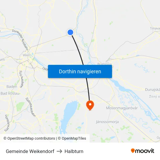 Gemeinde Weikendorf to Halbturn map
