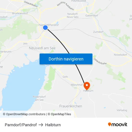 Parndorf/Pandrof to Halbturn map