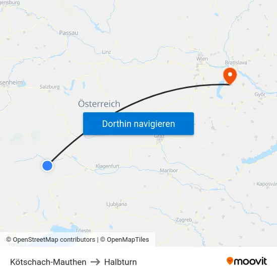 Kötschach-Mauthen to Halbturn map
