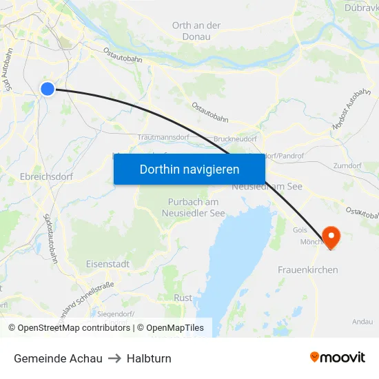 Gemeinde Achau to Halbturn map