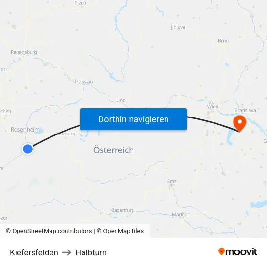 Kiefersfelden to Halbturn map
