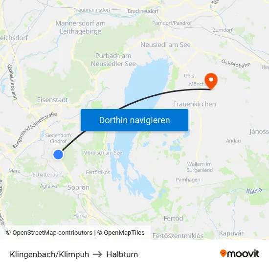 Klingenbach/Klimpuh to Halbturn map