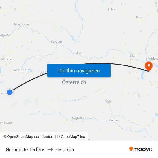 Gemeinde Terfens to Halbturn map