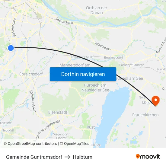 Gemeinde Guntramsdorf to Halbturn map