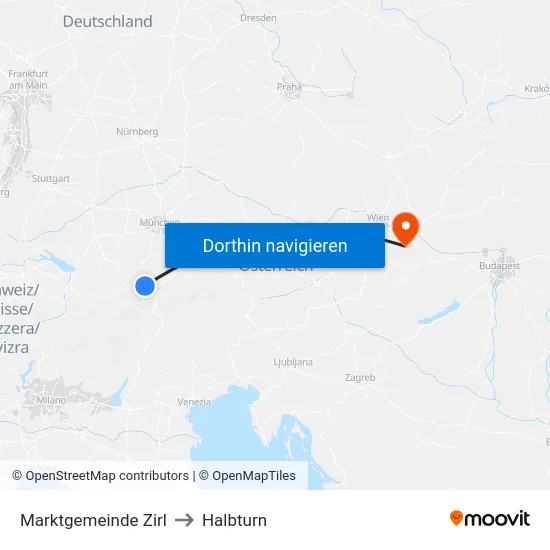 Marktgemeinde Zirl to Halbturn map