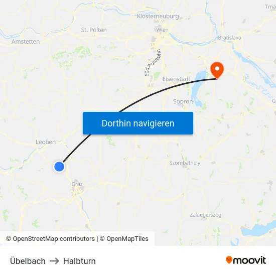 Übelbach to Halbturn map