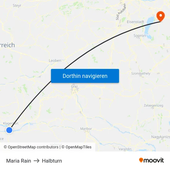 Maria Rain to Halbturn map