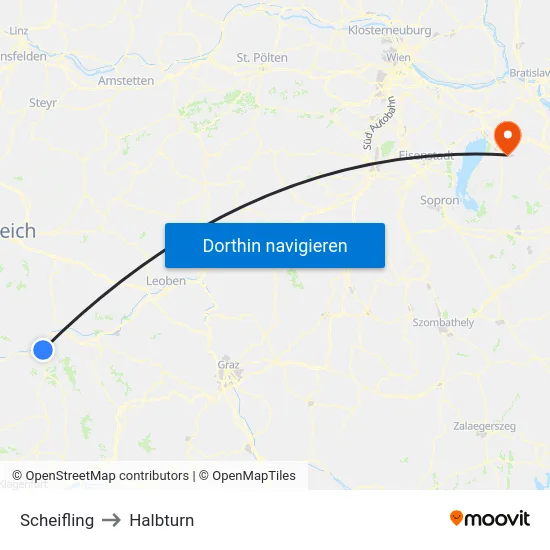 Scheifling to Halbturn map