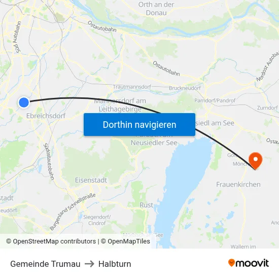 Gemeinde Trumau to Halbturn map