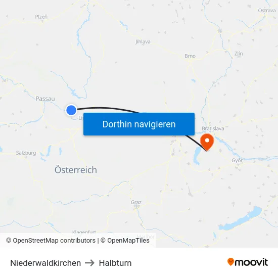 Niederwaldkirchen to Halbturn map