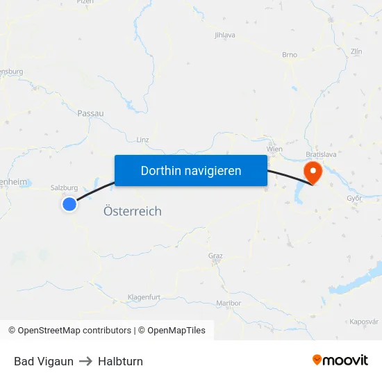 Bad Vigaun to Halbturn map