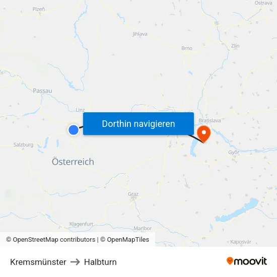 Kremsmünster to Halbturn map