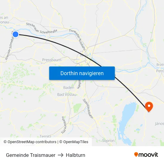 Gemeinde Traismauer to Halbturn map