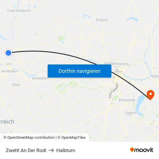 Zwettl An Der Rodl to Halbturn map