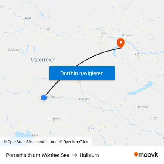 Pörtschach am Wörther See to Halbturn map
